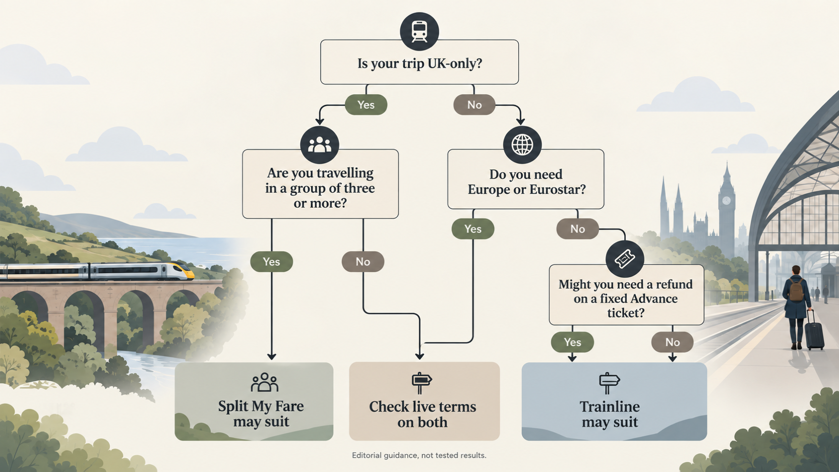 Help readers map their trip type to the better-supported site through a simple decision flow